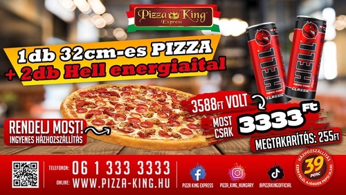 Pizza King 7 - 1db 32cm pizza 2db hell energiaital - Szuper ajánlat - Online rendelés